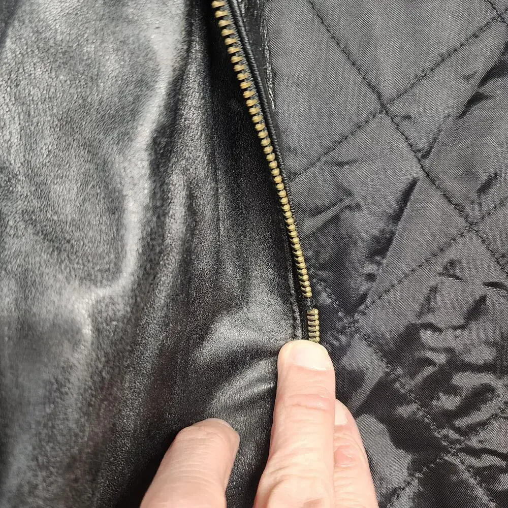 Wilsons Leather Coat Mens XL Black Distressed Pockets Winter Quilted Lining